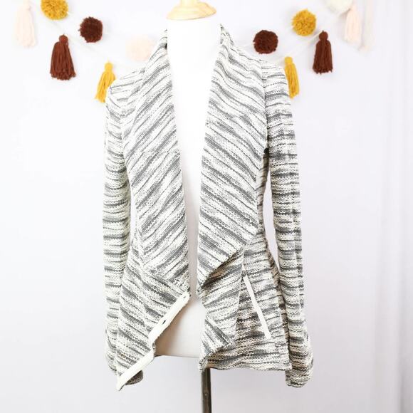 Anthropologie Saturday Sunday Gray White Marled Knit Moto Cardigan Sweater Small - Picture 2 of 5
